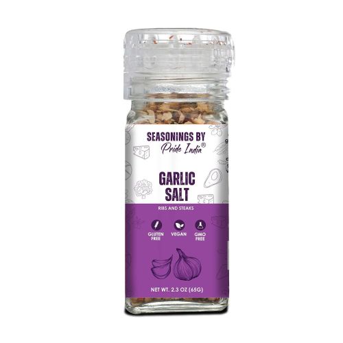 Pride of India Garlic Salt 2.3 oz (65 gm) w/ Convenient Grinder Cap Savory Pungent Tangy Taste | Himalayan Pink Salt Minced Garlic Mix | Vegan Gluten Pride of India Garlic Salt 2.3 oz (65 gm) w/ Convenient Grinder Cap Savory Pungent Tangy Taste | Himalayan Pink Salt Minced Garlic Mix | Vegan Gluten